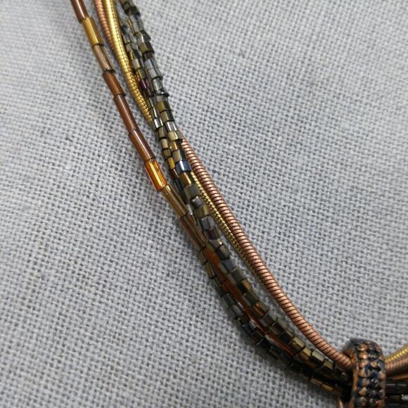 Chico's Seed Bead Rhinestone Pendant Enamel Necklace, Snake Chain, 20 Inches - Picture 3 of 11